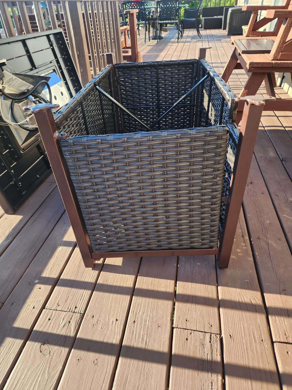 HAPPATIO Propane Fire Pit Table - 48 inch 50,000 BTU Aluminum Outdoor Patio Fire Pit,Wicker & Aluminum Rectangular Propane Gas Fire Pit, Clear Glass Rock and Tabletop Lid, Black PE Rattan(Brown) customer photo 2