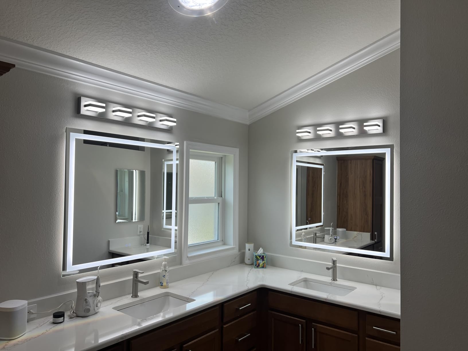TETOTE LED Bathroom Mirror 24 x 30 Inch Lighted Bathroom Vanity Mirror with Lights, Brighter Frontlit and Backlit Light up Anti Fog Mirror, 3-Color Dimmable, Shatterproof Tempered Glass, Waterproof customer photo 2