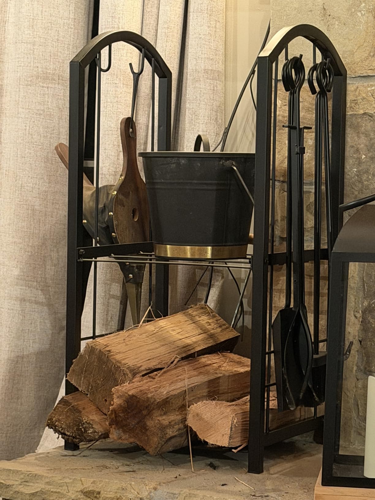 Fire Beauty Wrought Iron Firewood Log Rack with 4 Pcs Fireplace Tools Black customer photo 1