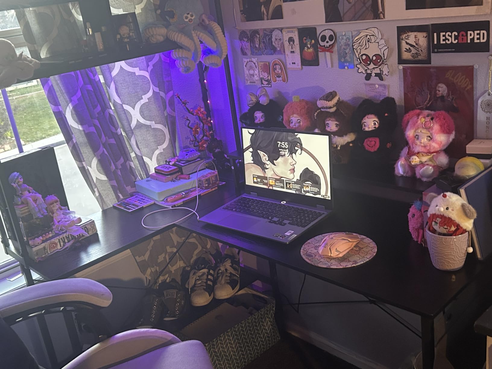 Aheaplus L Shaped Gaming Desk with Power Outlets & LED Lights, Rustic Brown customer photo 1