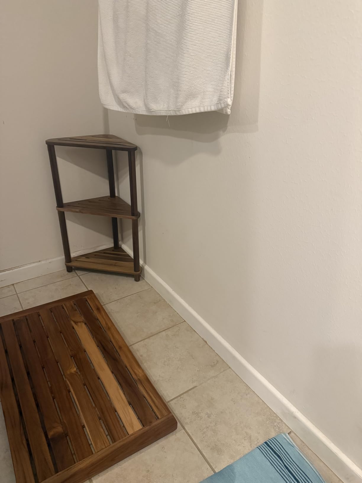 IBosins Corner Shower Stool 14in Small Bench Storage Shelf Natural Finish customer photo 1