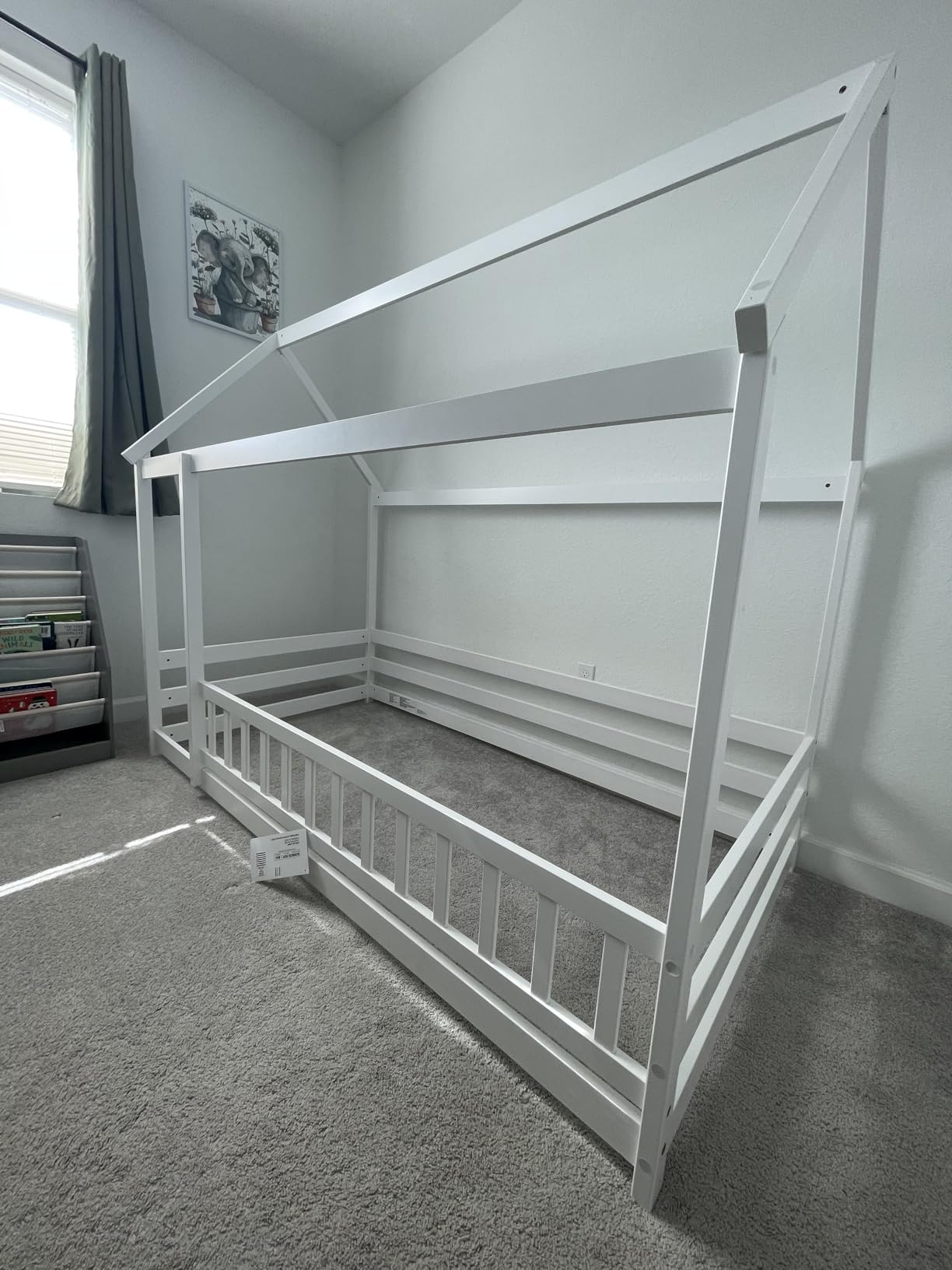 KOMFOTT Twin Size Floor House Bed, Wooden Montessori Bed with Roof & Full-Length Safety Guardrail, Floor Playhouse Bed Frame for Kids, Girls, Boys (Grey) customer photo 1