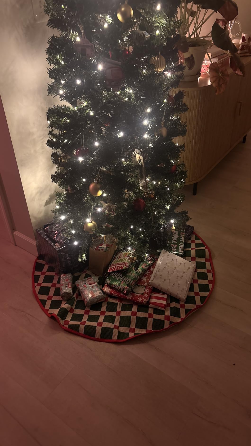 Okicoler Pre-Lit Pencil Artificial Holiday Slim Christmas Tree with Warm Lights and Metal Base Stand for Home, Office, Party Decoration,Green (6.5ft) customer photo 1