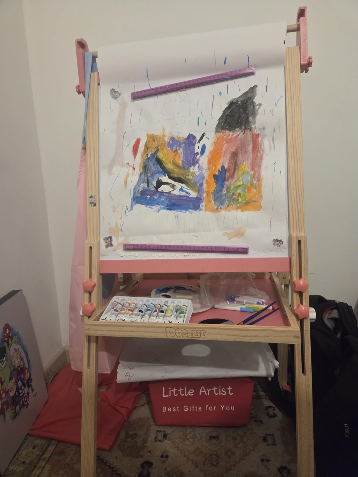 Easel for Kids Toys,Toddler Art Easel with Art Supplies, Height Adjustable Double-Sided Magnetic Dry Eraser Whiteboard and Chalk Board with Paper Roll,4 5 6 7 8 9 10 Year Old Girl Birthday Gifts customer photo 2