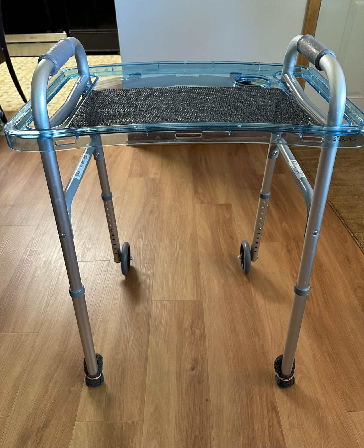 StrongArm Clear View Walker Tray + Bag + Non-Slip Mat & Cup Holder, Tray for Folding Walkers, Food Tray, Walker Accessories, Tray Table for Standard Adult Walkers (Black) customer photo 2