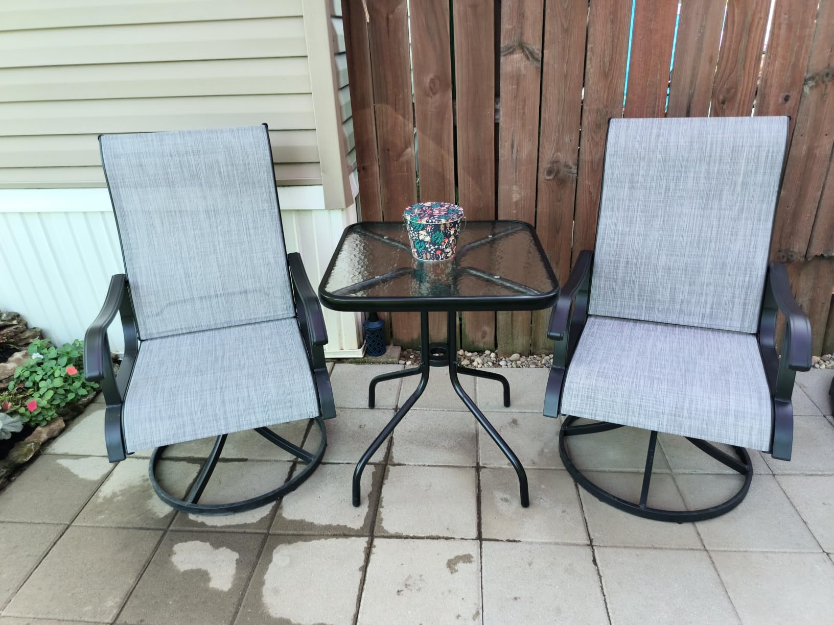 NUU GARDEN Patio Swivel Chair Set of 2, Outdoor Swivel Rocker Dining Chairs with All-Weather Textilene High Back and Metal Frame for Backyard Deck Lawn Garden, Brown customer photo 1