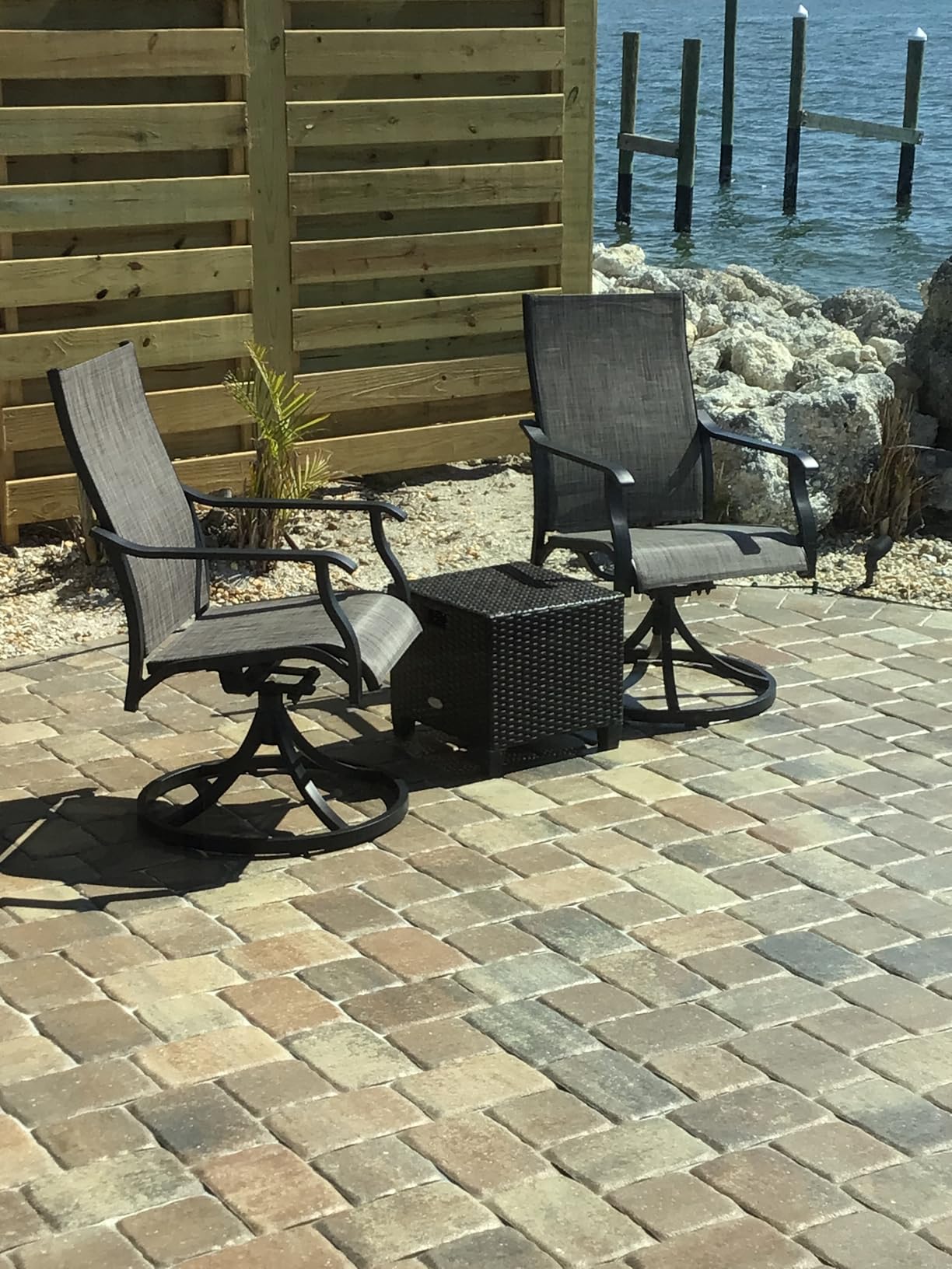 NUU GARDEN Patio Swivel Chair Set of 2, Outdoor Swivel Rocker Dining Chairs with All-Weather Textilene High Back and Metal Frame for Backyard Deck Lawn Garden, Brown customer photo 2