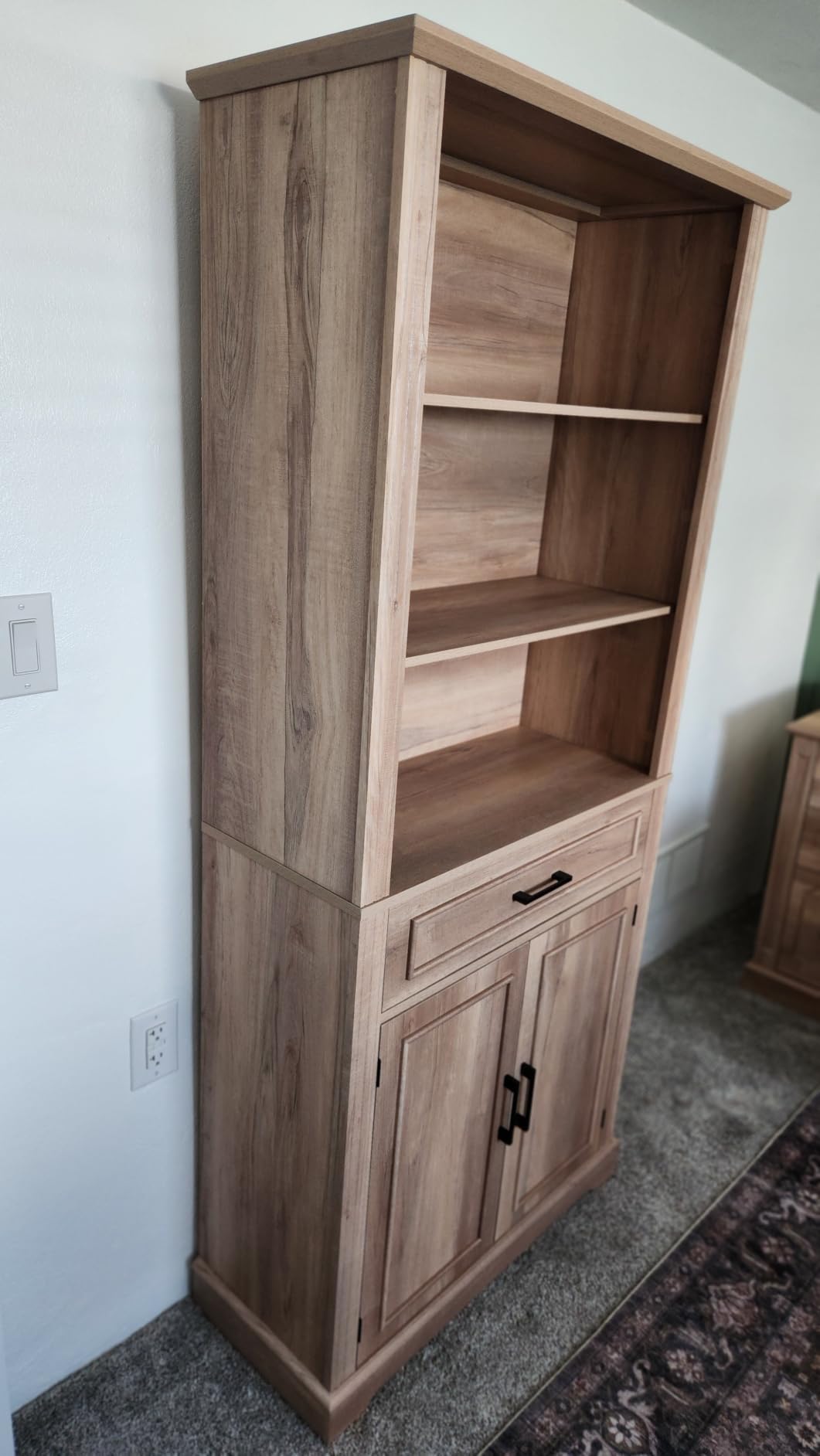 SEDETA Farmhouse Bookshelves and Bookcases with Doors, Drawer, Grey customer photo 2