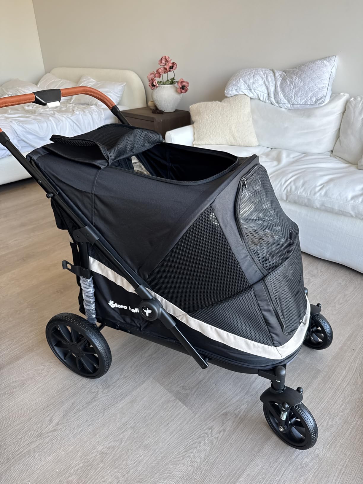 Dog Stroller for Large Dogs One-Click Folding 4 Wheel Foldable Dog Stroller for 2 Dogs with Storage Pocket Suitable for Pets Up to 80LBS (Black, Large) customer photo 2