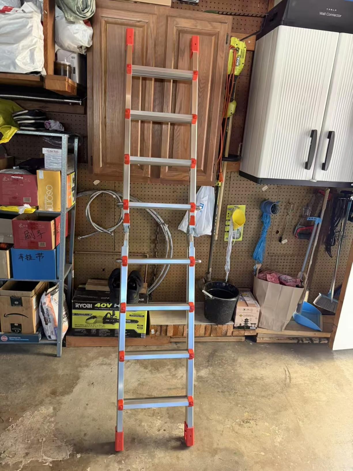 Soctone Ladder, A Frame Extension Ladder, 14 Ft Multi Position Ladder | 330 lbs Weight Rating Telescoping Ladder for Household or Outdoor Work, Multi Position with Stabilizer Bar, Orange customer photo 2