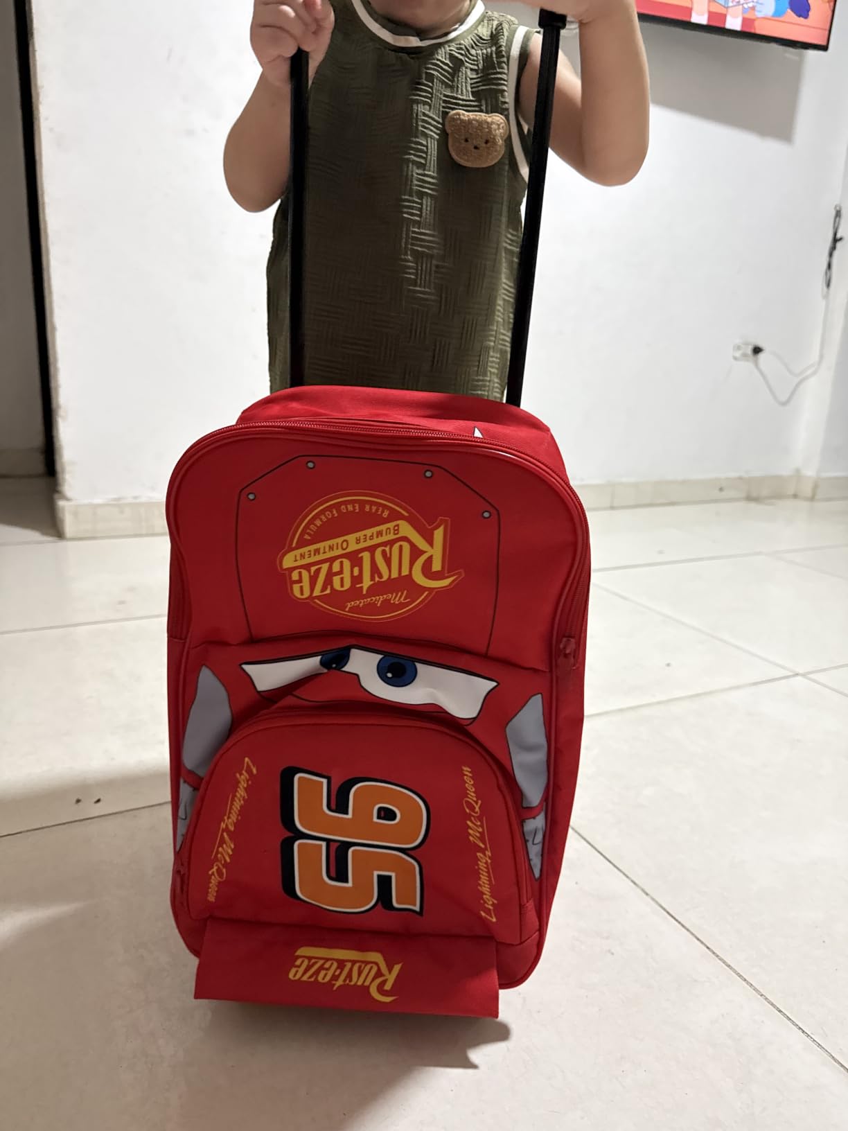 Disney Cars Lightning McQueen Carry-On Luggage with Wheels & Telescopic Handle for Kids 17”– 18.5L, Lightweight Travel Bag for Boys & Girls, Trips & Vacation Gifts customer photo 2