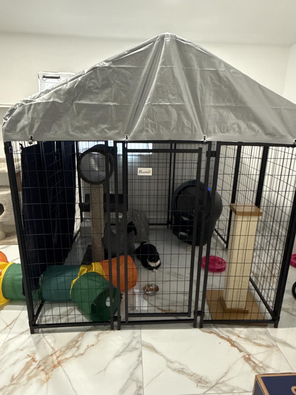 PawHut Outdoor Dog Kennel with Roof, 6' x 6' x 6' Heavy Duty Welded Wire Dog Playpen Enclosure with Escape-Proof Lock, UV-Resistant & Waterproof Cover, for Large Dogs, Chickens, Ducks, Silver customer photo 2