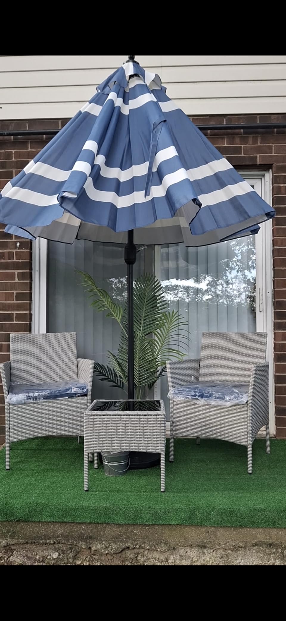 Yaheetech 3 Pieces Patio Conversation Set, Outdoor Rattan Bistro Furniture, 2 Chairs with Cushions & 1 Side Table for Bistro/Porch/Garden/Deck/Courtyard, Black/Khaki customer photo 1