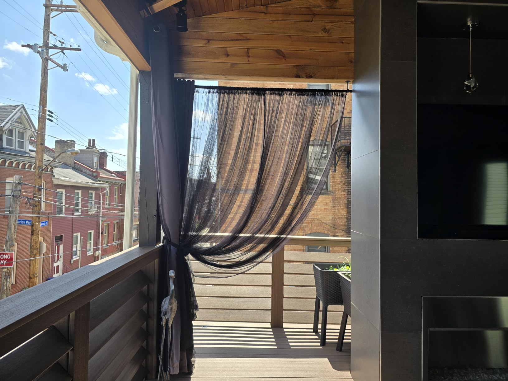 Extra Wide Outdoor Curtains Waterproof Black Voile Mesh Screen Lightweight Privacy Bug Netting for Patio Porch Balcony Pergola Terrace, W125 x L108 inch per Panel, 2 Panels customer photo 1