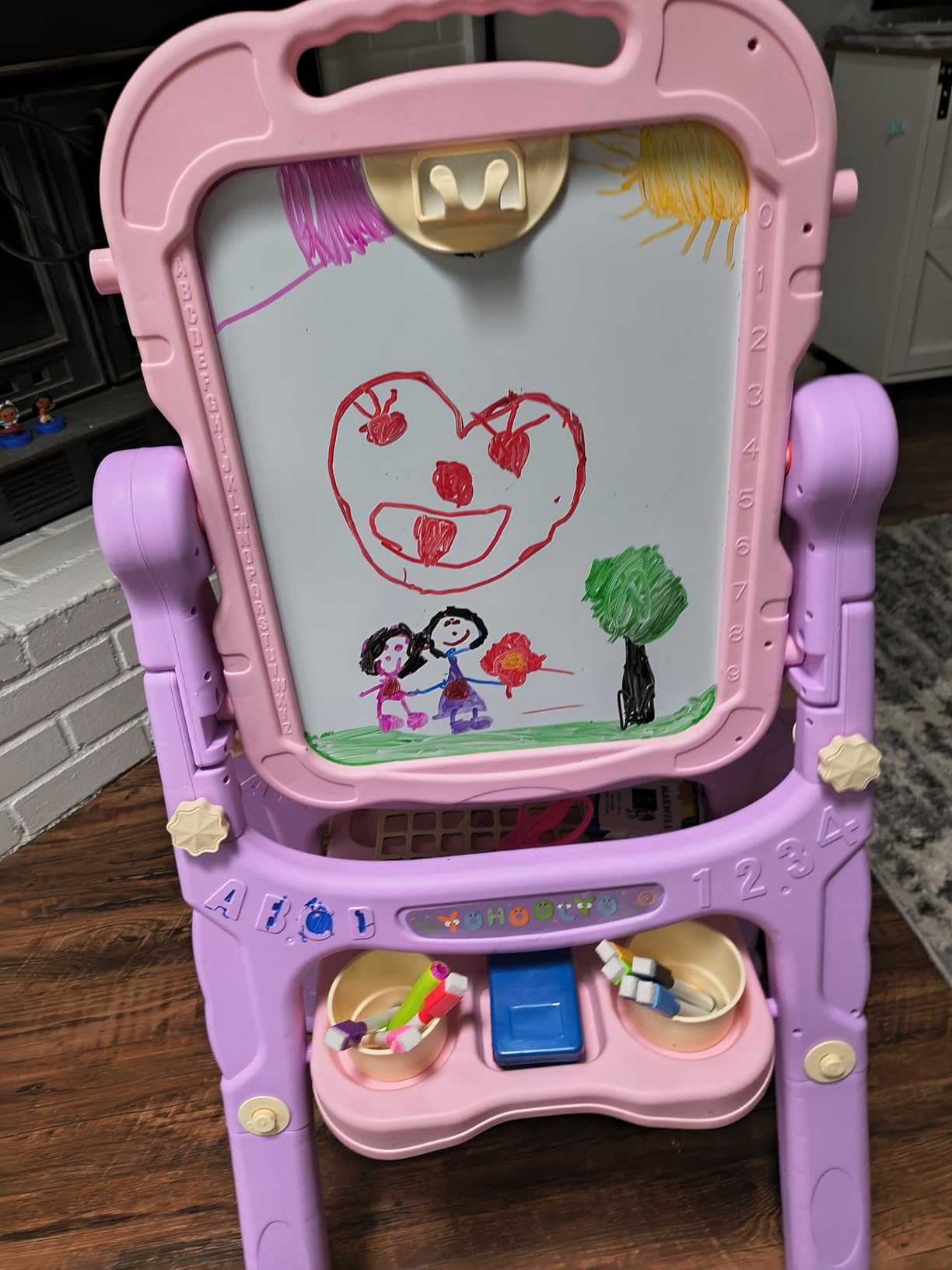 YOHOOLYO Kids Easel Standing Art Easel for Kids, Double Sided Children Pink Purple Easel Magnetic Chalkboard Whiteboard Dry Eraser Board Great Gift for Girls (Blue) customer photo 1