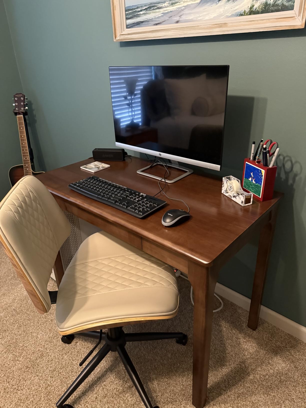 Solid Wood Desk, Gaming Study Home Office Desks for Work, Student PC Desk for Bedroom, Small Computer Desk for Small Spaces, Easy to Assemble (Walnut Color, 47inch) customer photo 2