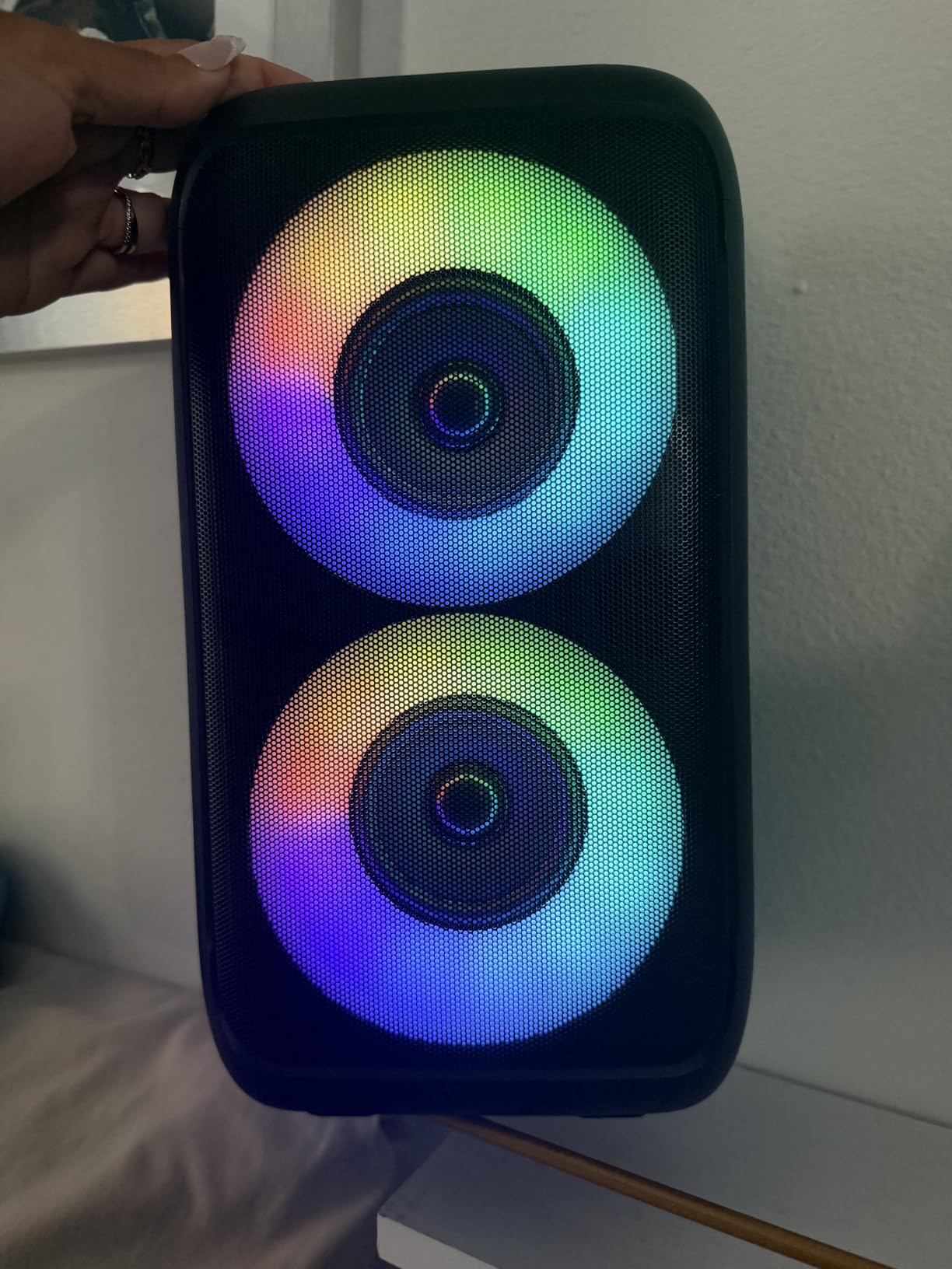 Bluetooth Speaker with 2 Wireless Microphones - Big Party Speaker for Adults Kids Karaoke with Lights - Portable Rechargeable Home Theater Systems Support TWS/AUX/USB/TF Card for Home Party Gift customer photo 2