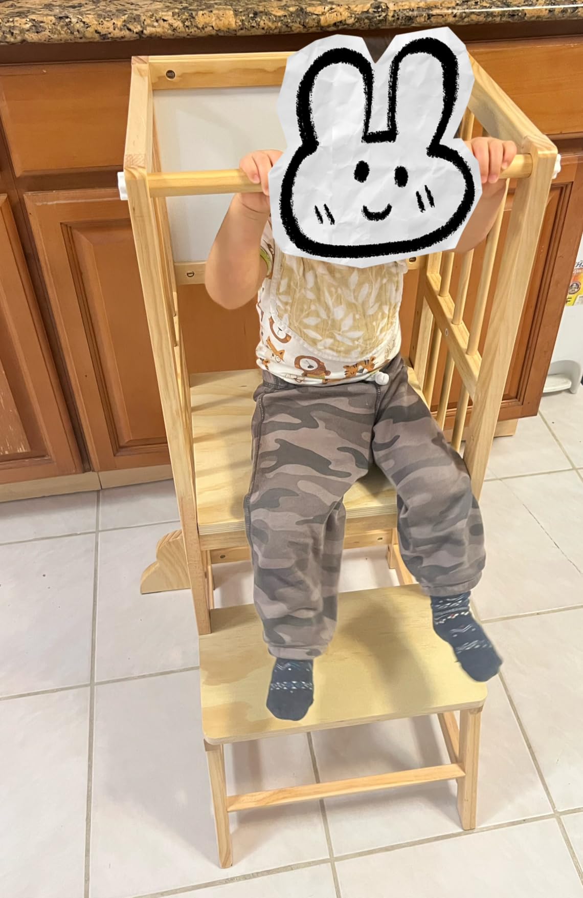 Kids Kitchen Step Stool, Foldable Toddler Tower, Height Adjustable Toddler Standing Tower with Safty Rail and Anti-Slip Device, Wooden Stool for 1.5-6 Years(White Wood) customer photo 1