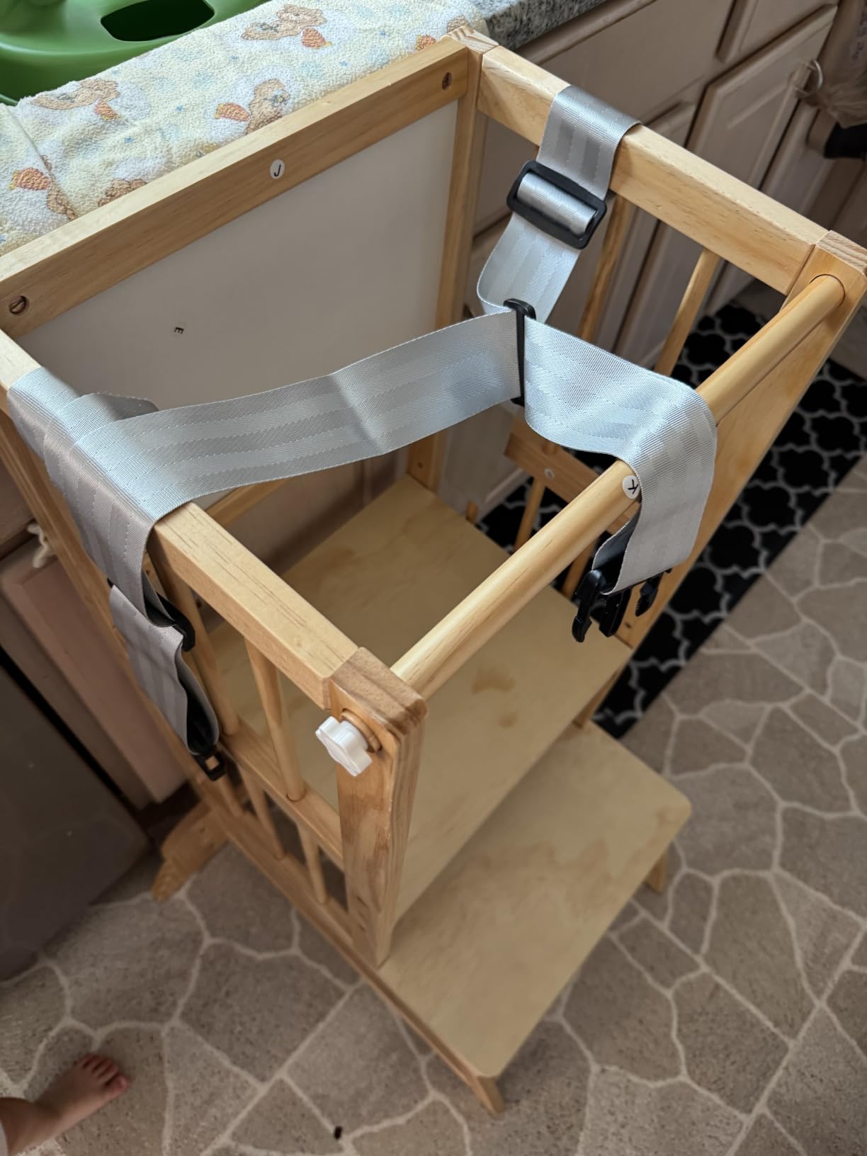 Kids Kitchen Step Stool, Foldable Toddler Tower, Height Adjustable Toddler Standing Tower with Safty Rail and Anti-Slip Device, Wooden Stool for 1.5-6 Years(White Wood) customer photo 2