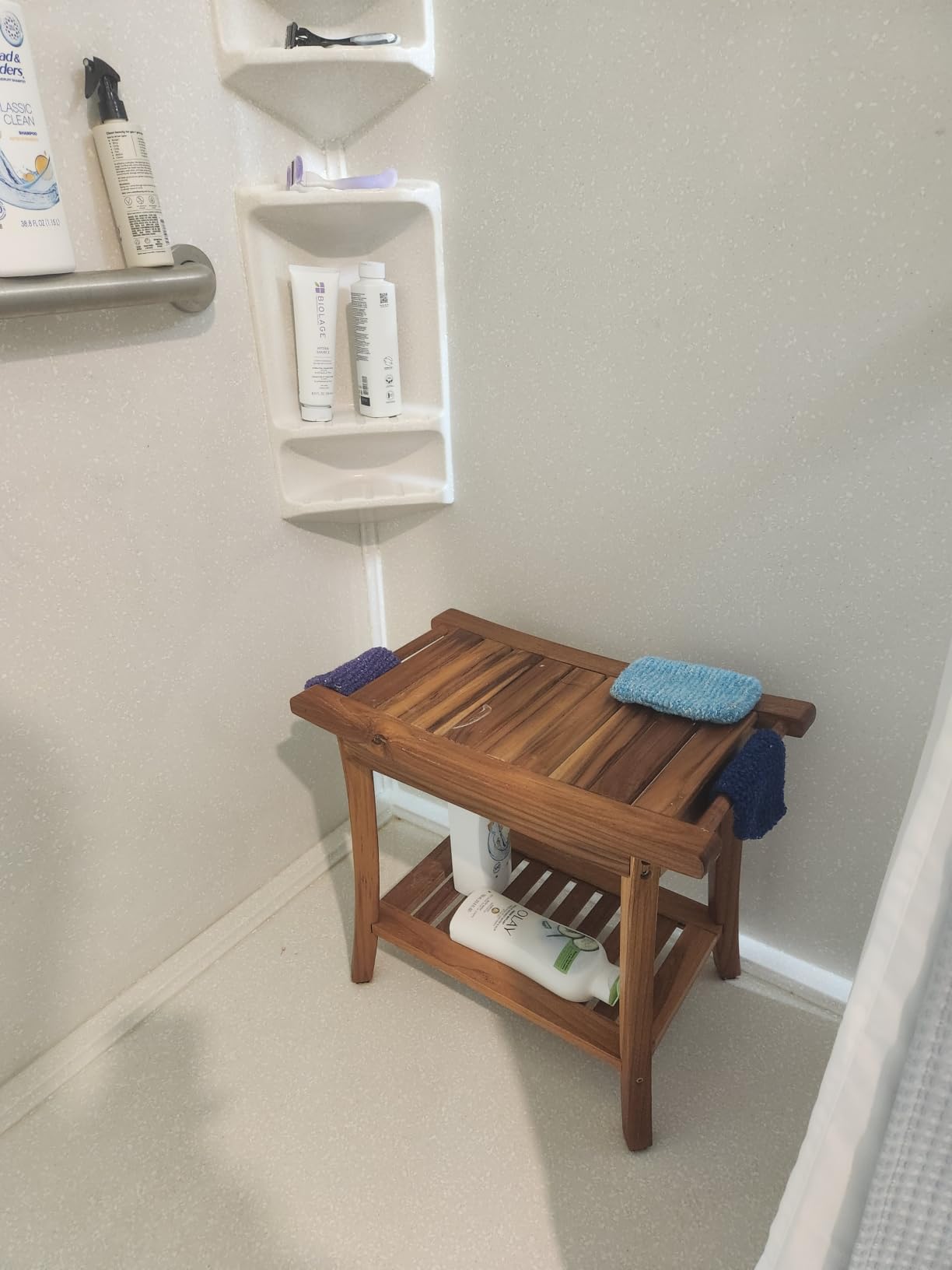 Utoplike Teak Shower Stool, Compact Showers Bench, Foot Rest Shaving Legs customer photo 1