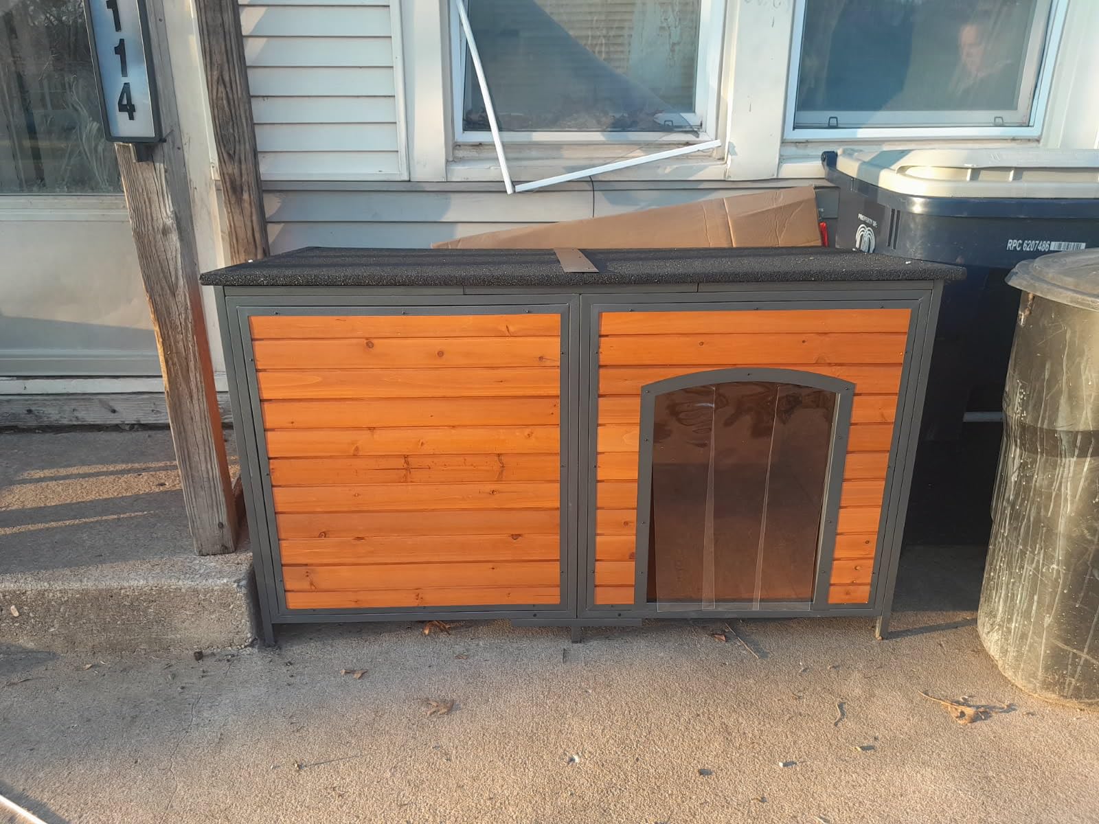 Insulated Outdoor Wooden Dog House, Weatherproof Chew Resistant Metal Frame customer photo 1