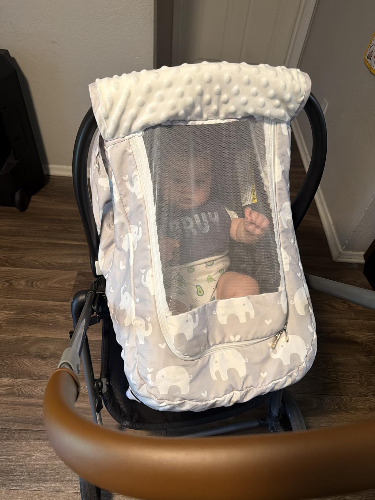 Baby Car Seat Cover, Mink Warm Infant Car Seat Cover for Girls Boys, Universal Carseat Cover with Mesh Peep Window & Sun Shade, Baby Carrier Canopy Cover for Winter Autumn customer photo 2
