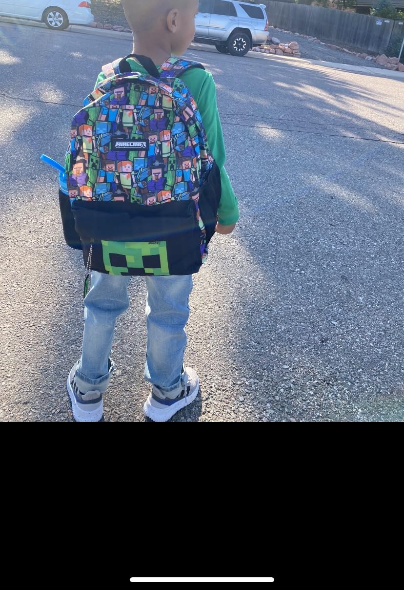Minecraft Steve & Creeper Multicolour Backpack | Graphic Print Zip-Up Bag for Back to School | Kids Carrying Books | Unisex Kids Merch customer photo 2