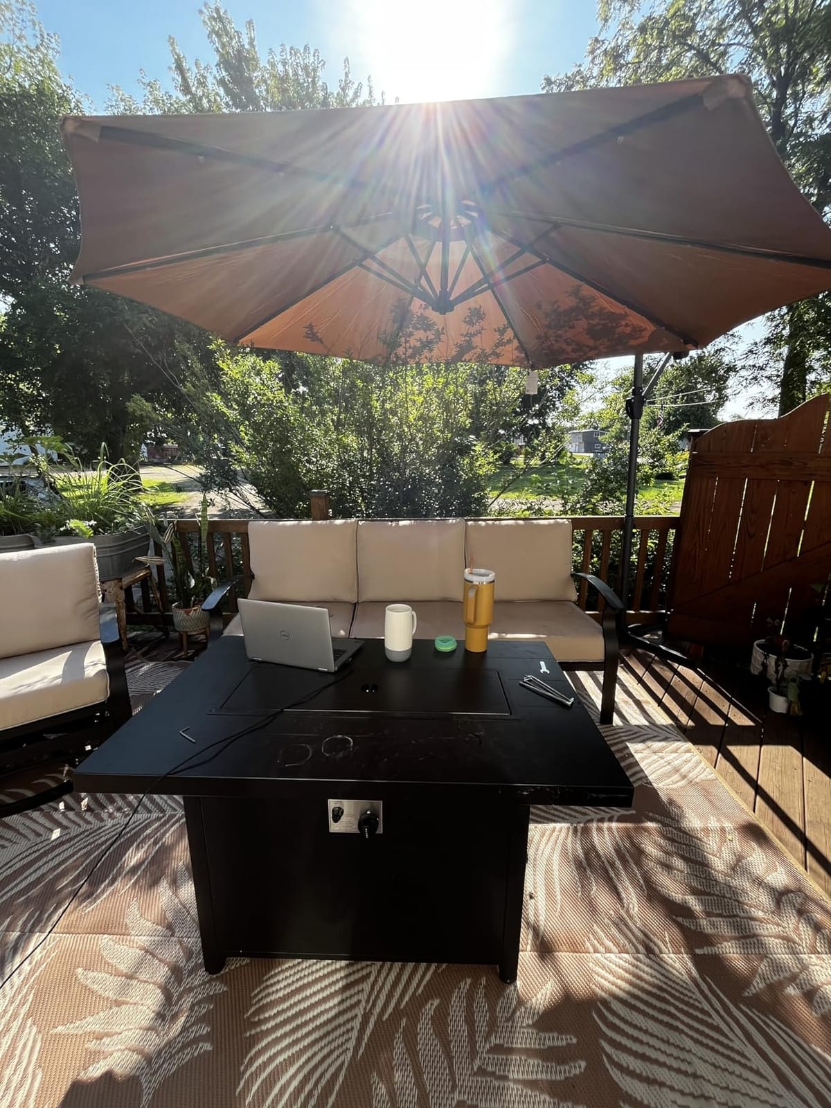 Kurapika 5 Piece Modern Metal Outdoor Conversation Sets, Patio Furniture Set, 4 Aluminum Swivel Chairs w/48in Round Propane Fire Pit Table and Thickened Cushions, Grey customer photo 1