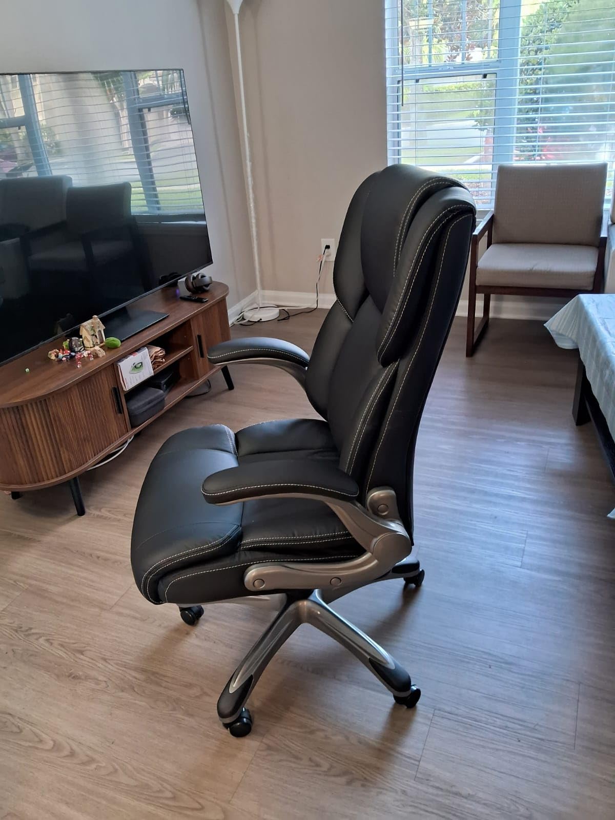 COLAMY Ergonomic Executive Office Chair, High Back Desk Chair with Adjustable Lumbar Support, Flip-Up Armrests & Thick Seat Cushion, 90°–110° Reclining Computer Chair for Home Office customer photo 1
