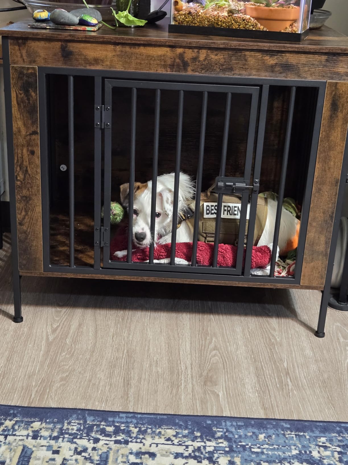 Easycom Foldable Dog Crate Furniture for Large Dogs 35-60 lb, Rustic Brown customer photo 1
