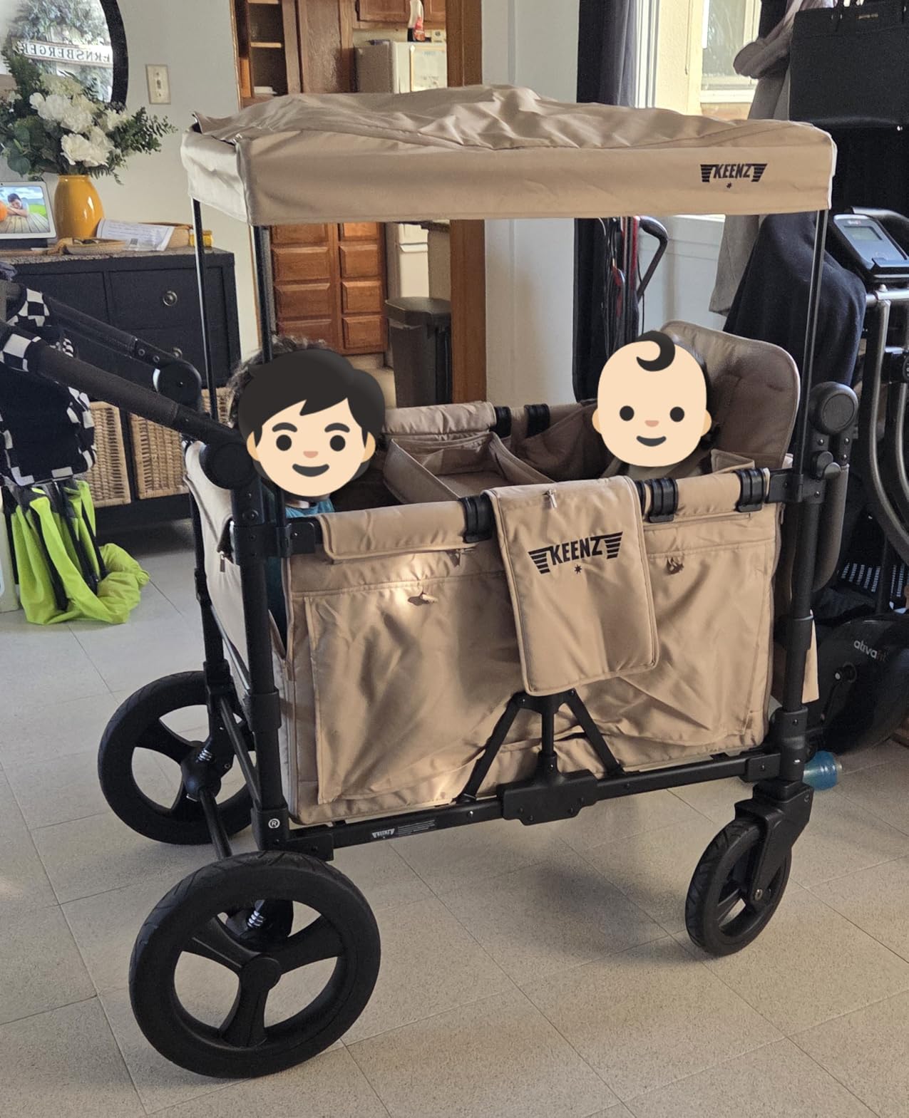 Keenz MOOV 2-Passenger All-Terrain Stroller Wagon with Reclining Seats, Cooler Bin, Push/Pull Handle, and Rubber Wheels – Foldable Wagon for Kids and Toddlers, Black customer photo 1