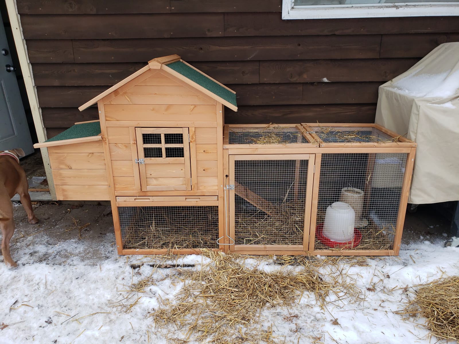Chicken Coops for 1-2 Chickens with Wheels, Outdoor Wooden Hen House with Nesting Box, Large Rabbit Hutch, Outside Poultry House, Wire Fence Run Cages, Weatherproof for Backyard(Wooden) customer photo 1