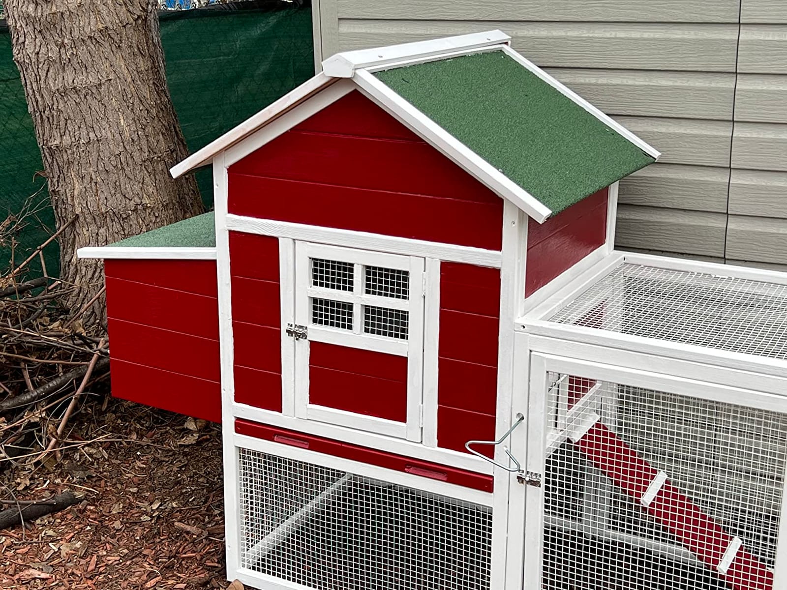 Chicken Coops for 1-2 Chickens with Wheels, Outdoor Wooden Hen House with Nesting Box, Large Rabbit Hutch, Outside Poultry House, Wire Fence Run Cages, Weatherproof for Backyard(Wooden) customer photo 2