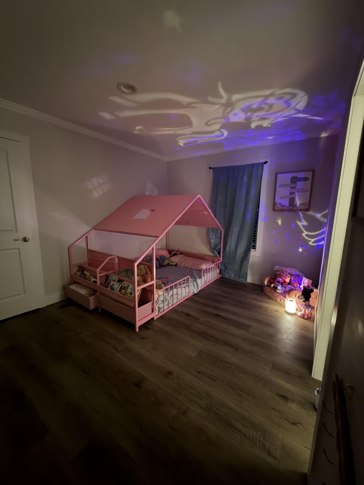 Montessori Twin Floor Bed, Safety Guardrail, Reading Nook, House Shape,Pink customer photo 1