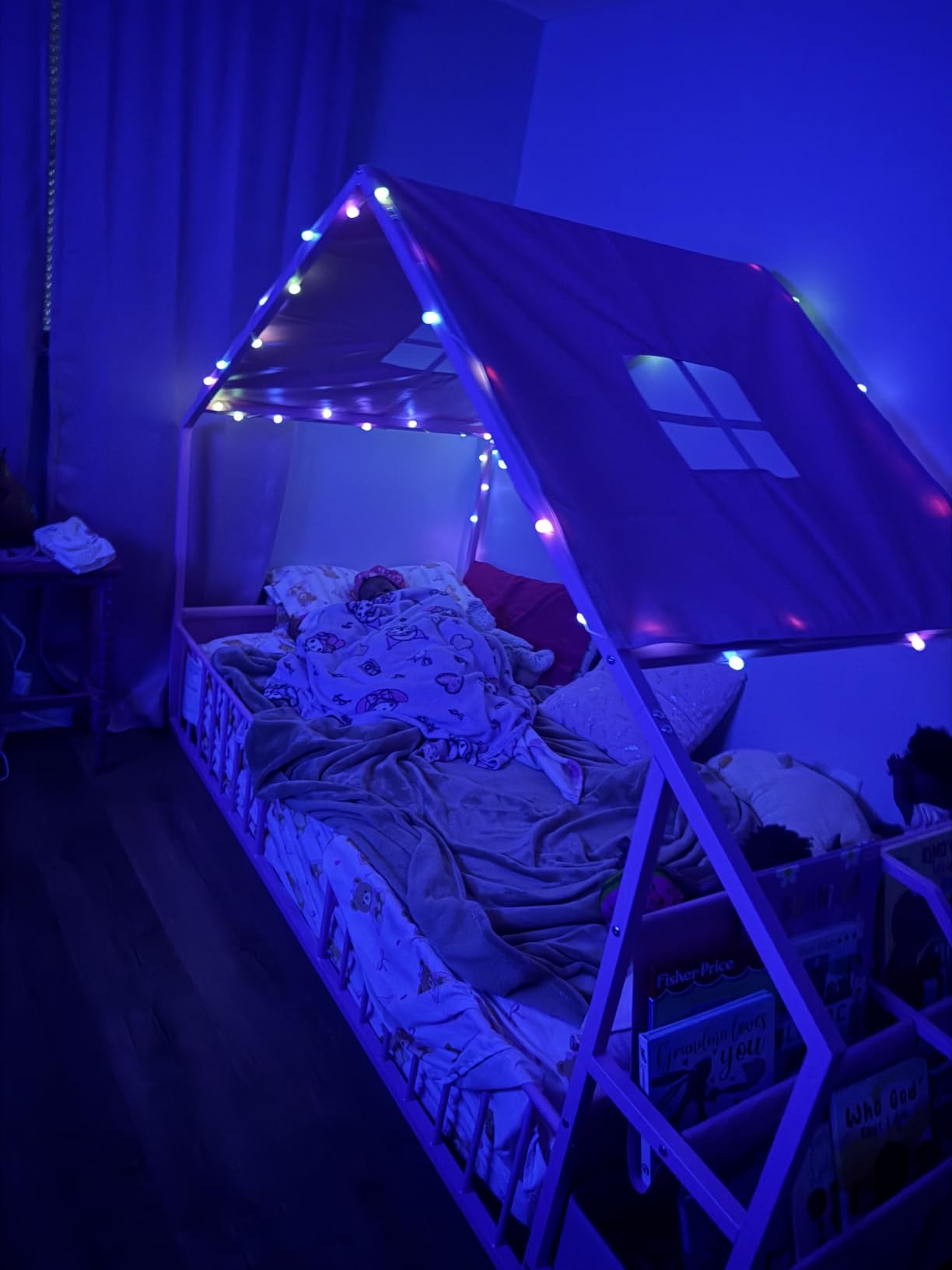 Montessori Twin Floor Bed, Safety Guardrail, Reading Nook, House Shape,Pink customer photo 2