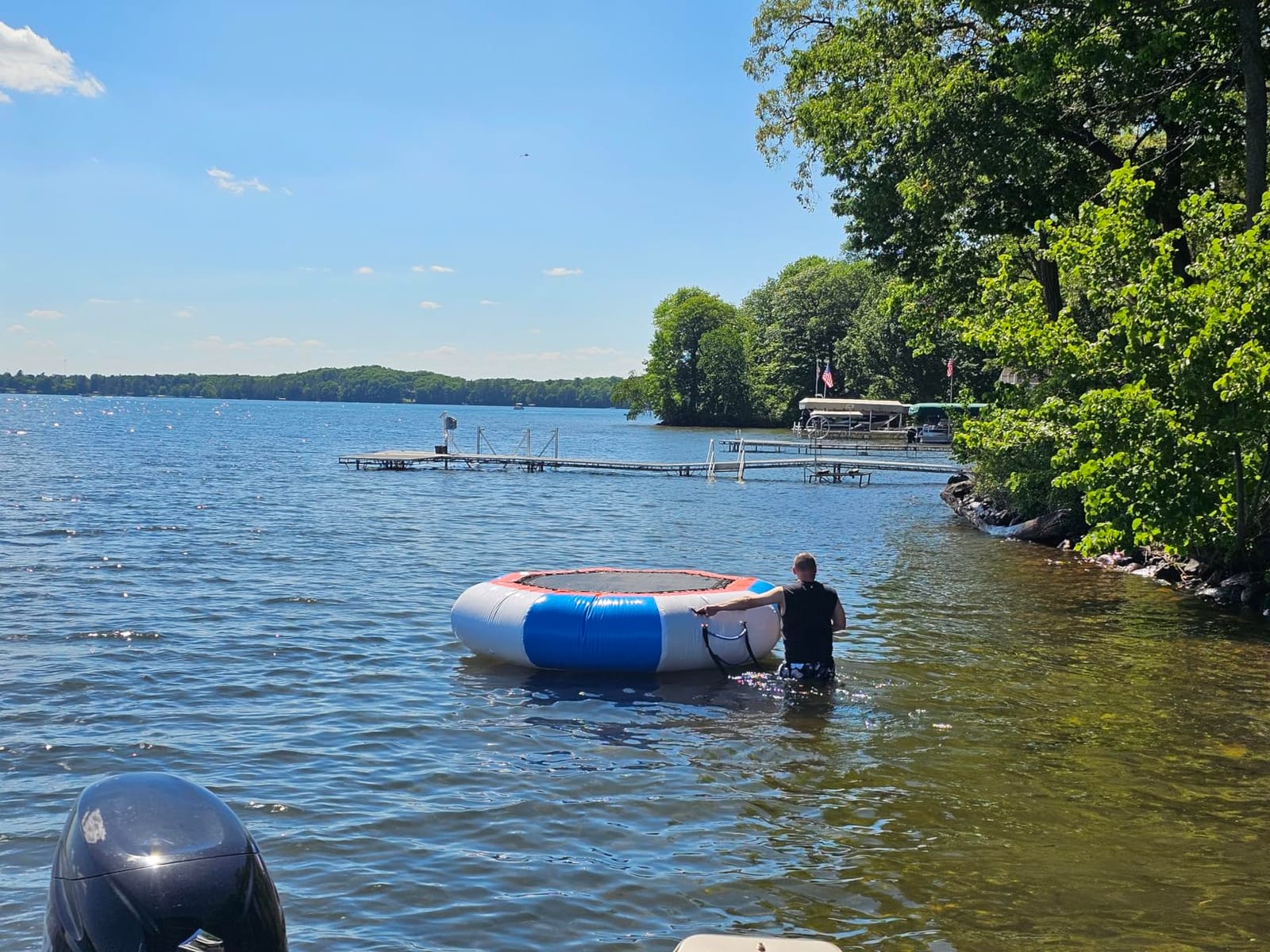 YUMPIE Inflatable Water Trampoline, 15FT Floating Water Bouncer with 3 Platforms, High Elastic Net, Durable PVC, Large Jumping Area with Electric Pump, Recreational Bounce Platform for Kids & Adults customer photo 1