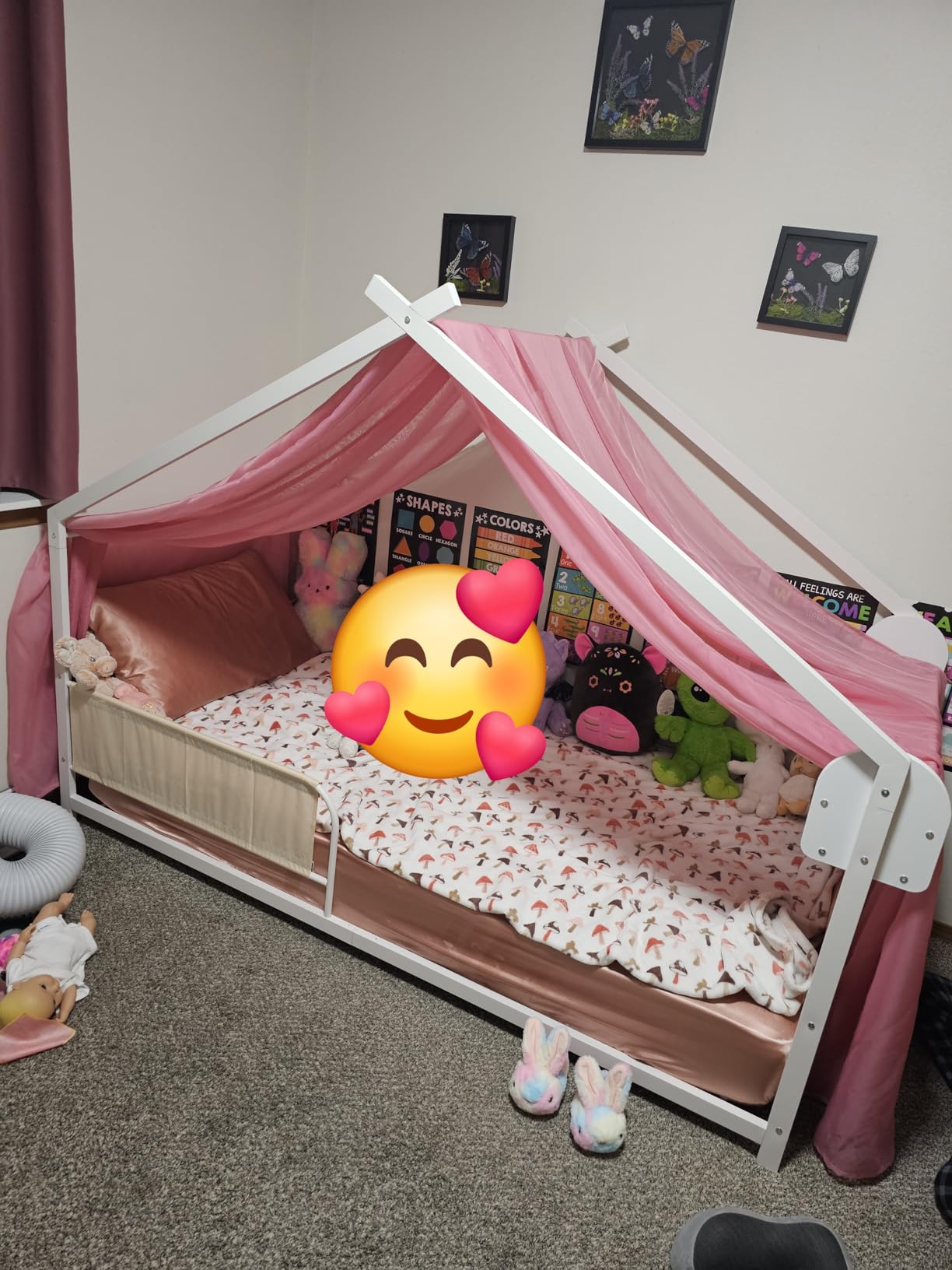 Timy House Shape Twin Size Montessori House Bed with 2 Tier Wood Bookshelf customer photo 2