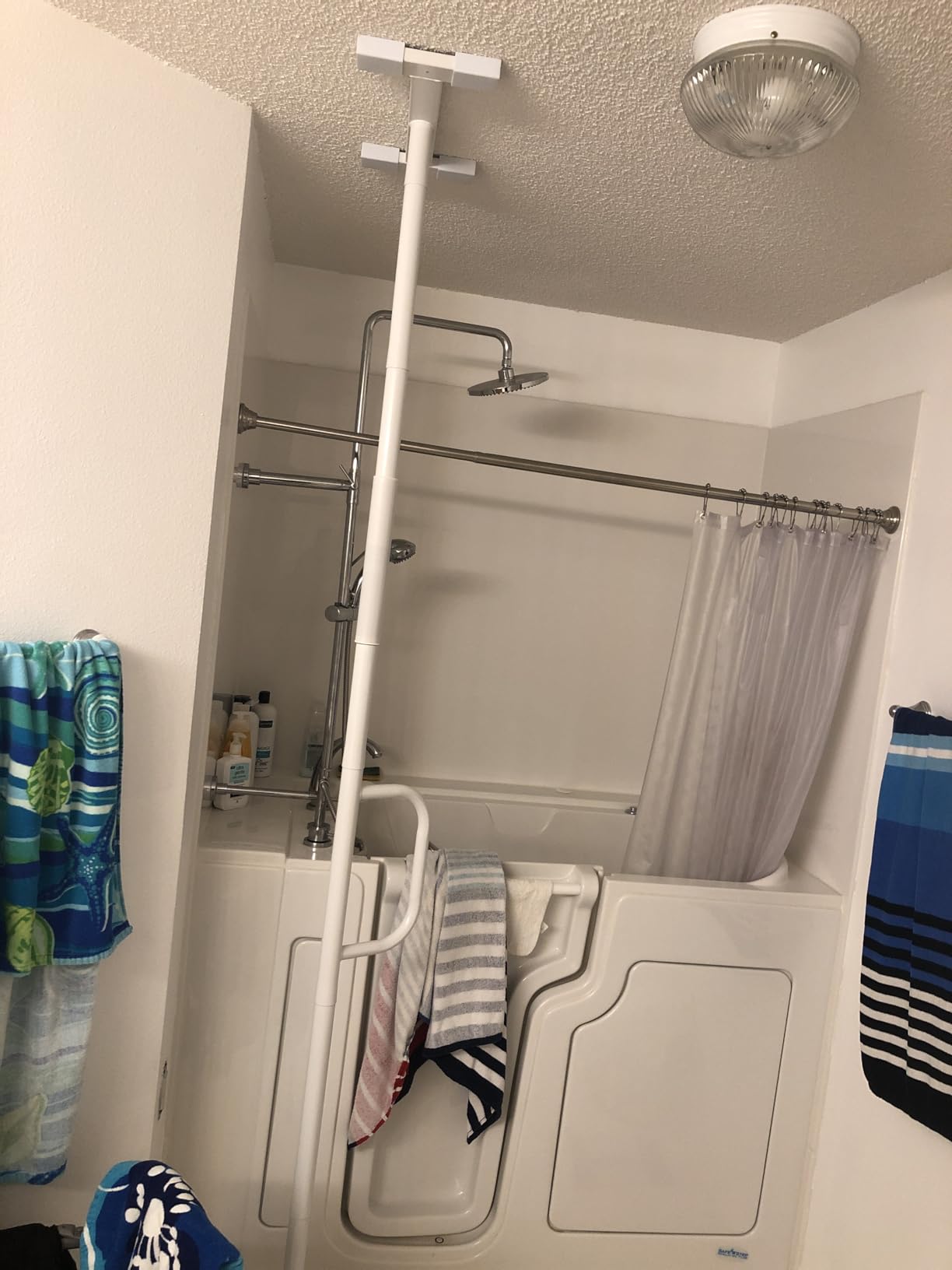 Stander Double Handle Non-Rotating Floor to Ceiling Grab Bar, No-Drill Tension Mounted Transfer Pole for Seniors, Bath Safety & Bedside Assist Rail for Home Standing Support & Fall Prevention, White customer photo 1