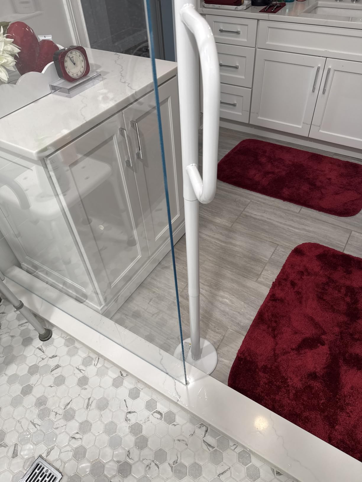 Stander Double Handle Non-Rotating Floor to Ceiling Grab Bar, No-Drill Tension Mounted Transfer Pole for Seniors, Bath Safety & Bedside Assist Rail for Home Standing Support & Fall Prevention, White customer photo 2