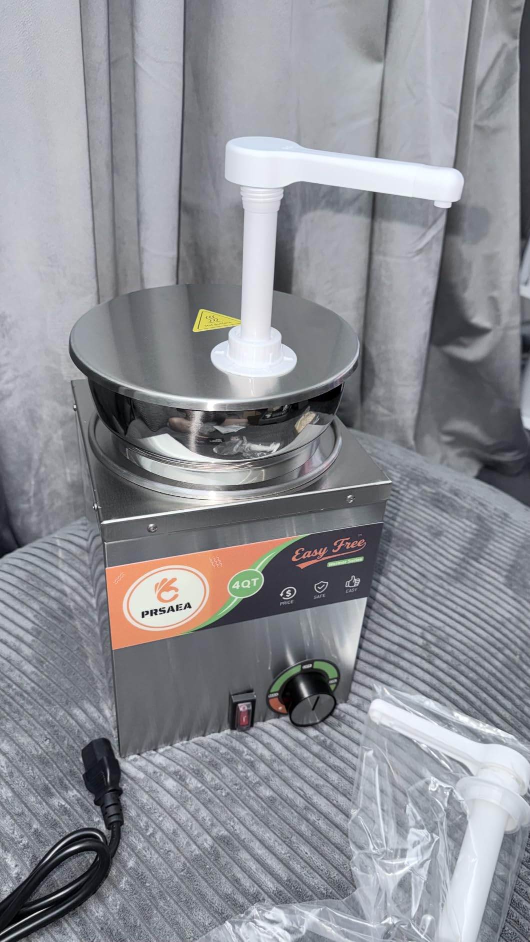 Original 4QT Nacho Cheese Dispenser Warmer, Food-Grade Stainless Steel Cheese Warmer with 2 Pump, Commercial Smart Nacho Cheese Machine for Parties, Catering and Events (Includes Tags & Trays) customer photo 1