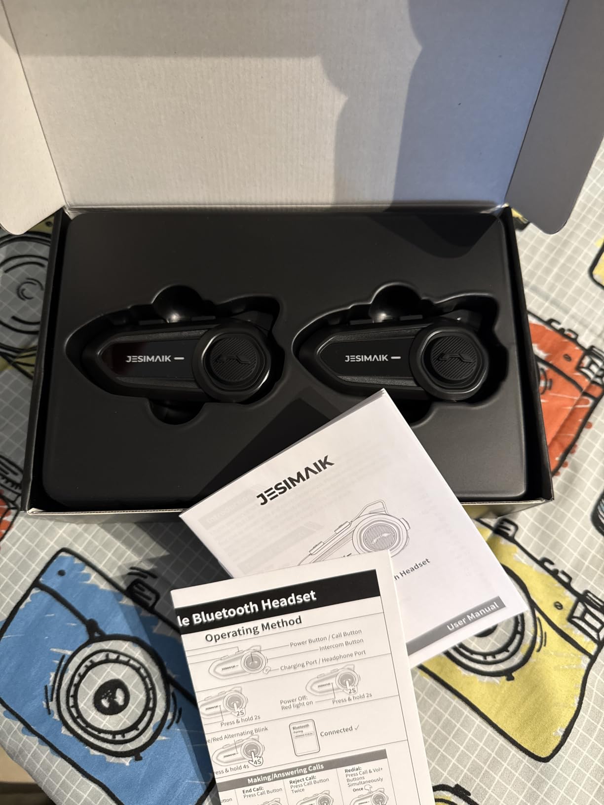 JESIMAIK Motorcycle Bluetooth Headset,2 Way Helmet Intercom Communication System, CVC8.0 Noise Cancellation Motorcycle Intercom with 2 Mics&40mm Speaker,Music Sharing, IP67 Waterproof, FM Radio(2Pack) customer photo 1