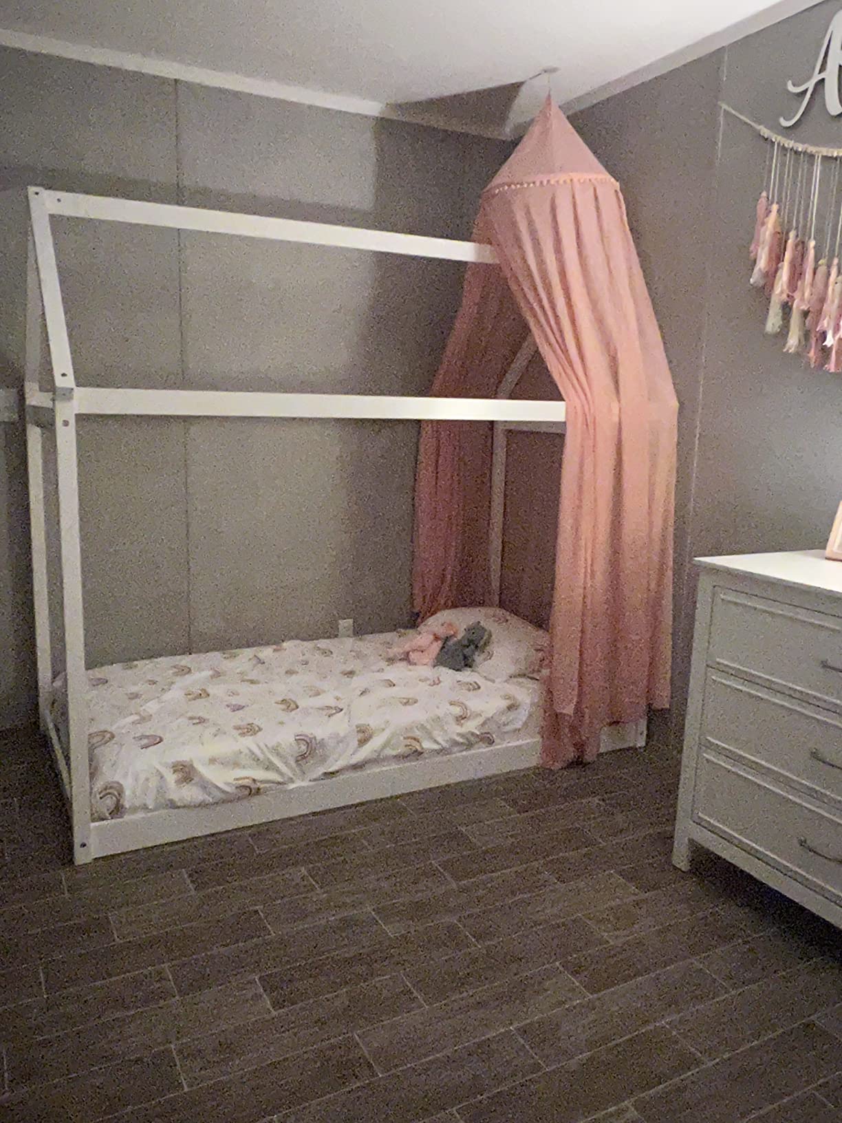 Costzon Twin Bed Frames for Kids, Wooden House Antlers-Shaped Floor Bed customer photo 1