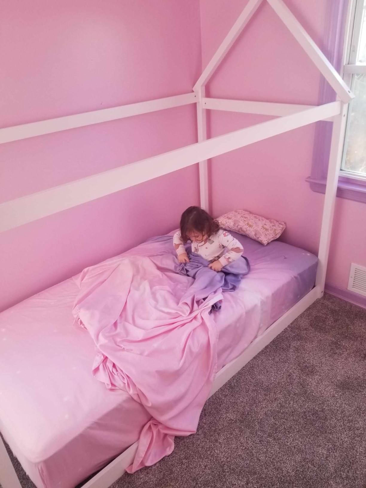 Costzon Twin Bed Frames for Kids, Wooden House Antlers-Shaped Floor Bed customer photo 2