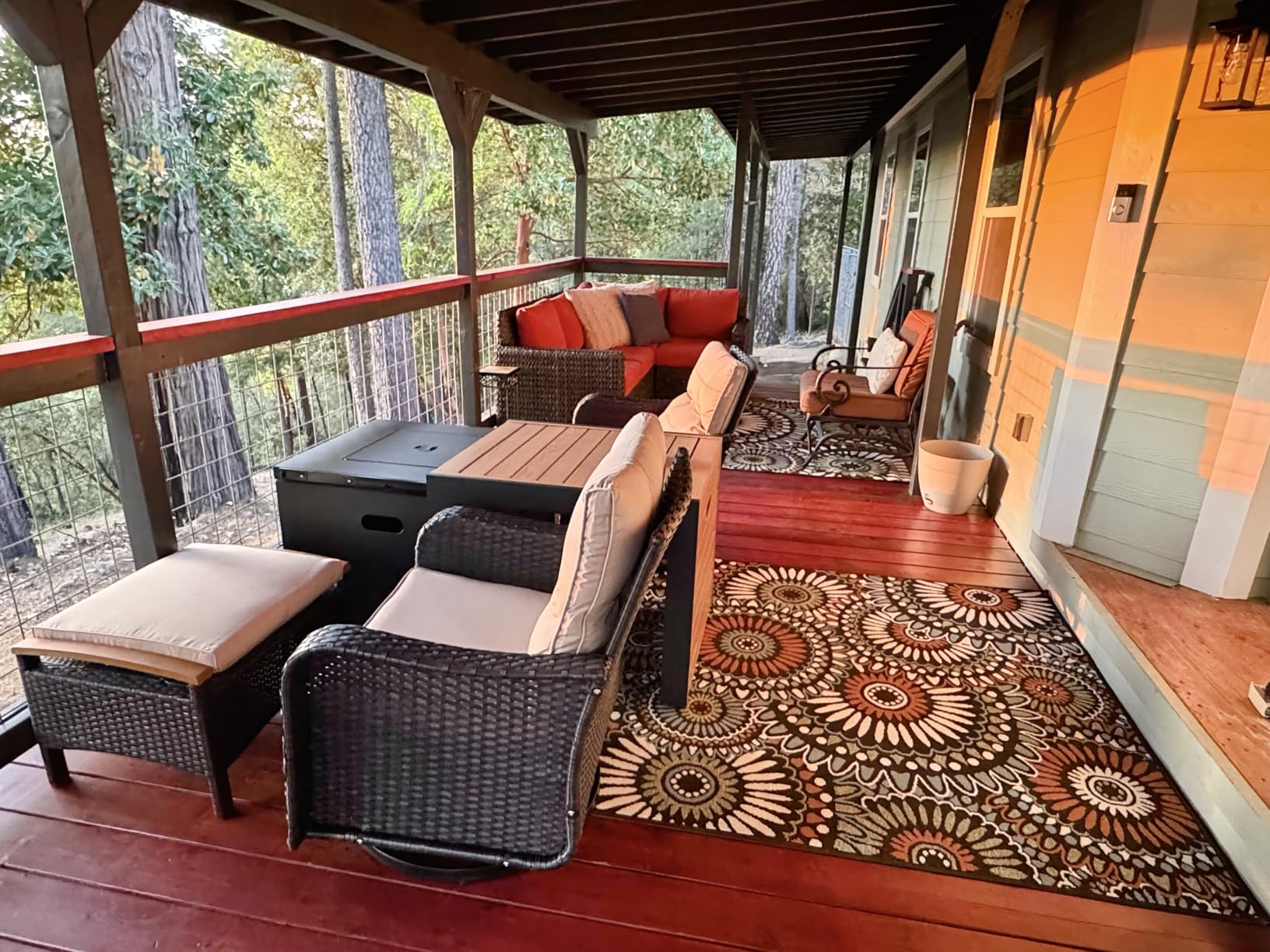 ALAULM 7-Piece Outdoor Swivel Rocking Chair Set with 40,000 BTU Round Fire Pit Table, Patio Furniture Set, Wicker Patio Chairs with Side Table for Poolside, Deck, Backyard, and Garden—Grey customer photo 2