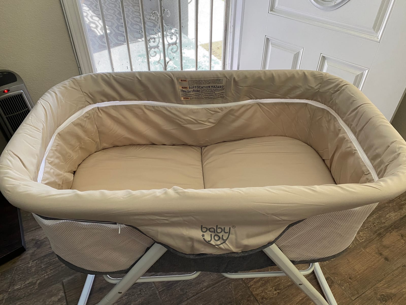 BABY JOY 2 in 1 Bassinet, Foldable Bedside Crib with Breathable Mesh, Comfortable Mattress, Zippered Net Canopy & Portable Bag, Bassinet Bedside Sleeper for Baby, Infant & Newborn (Beige) customer photo 2