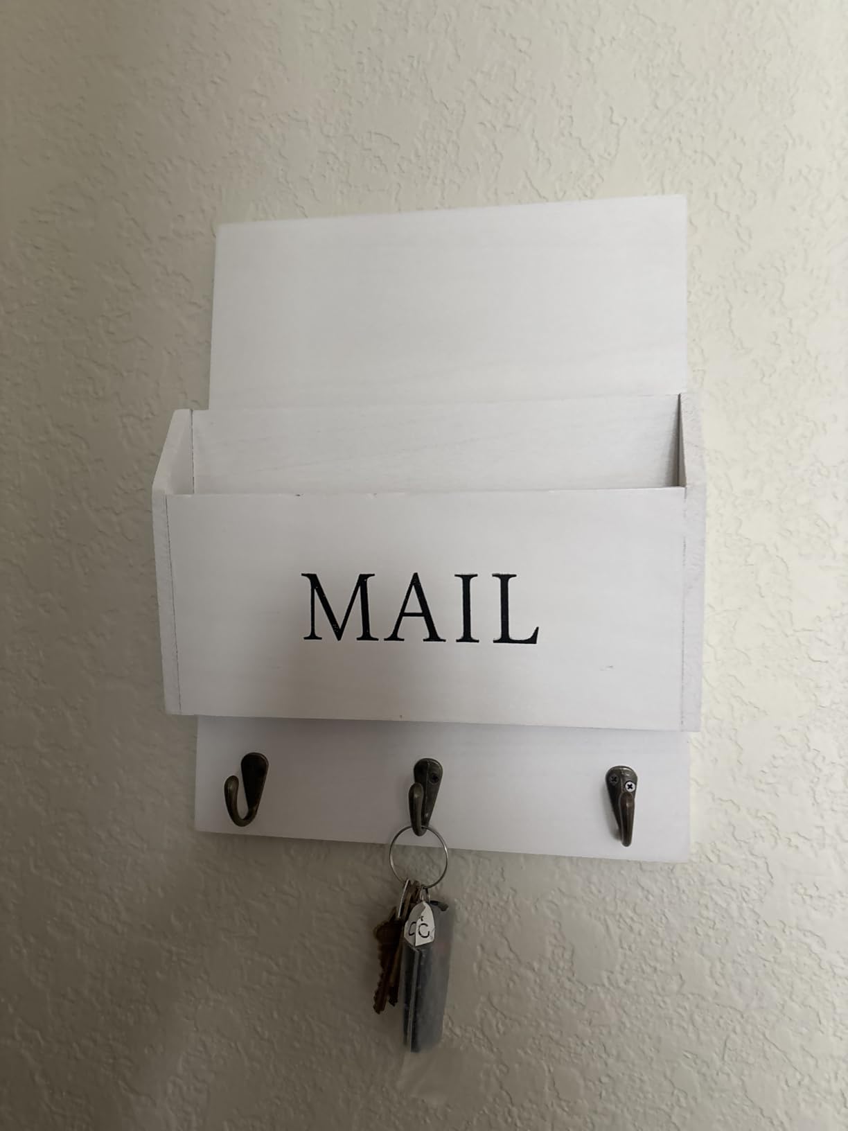 DLQuarts Solid Wood Mail Organizer with Key Holder for Wall, Mail Sorter Wall Mounted, Decorative Wooden Key and Mail Holder with 3 Hooks, Dark Walnut customer photo 2