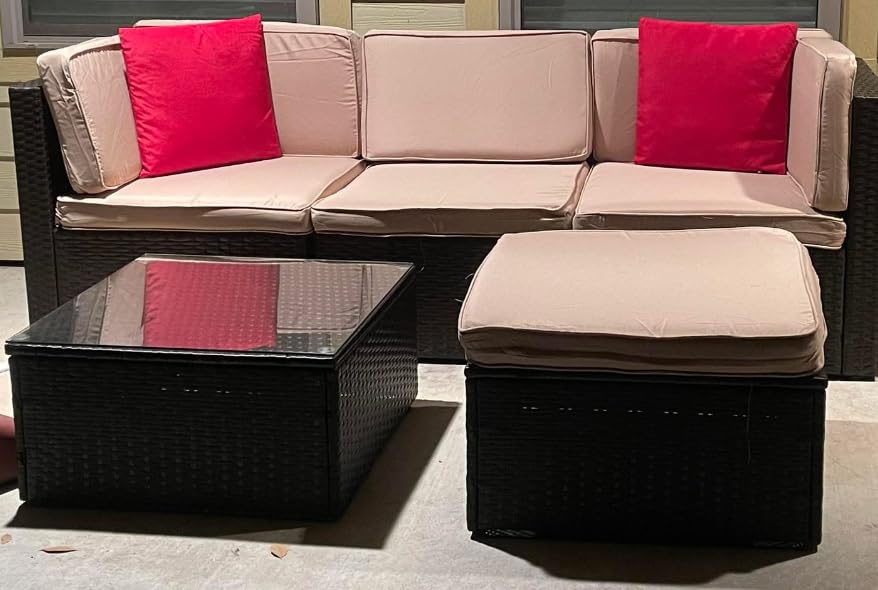 Vongrasig 5 Pieces Patio Furniture Set with Cushion, Glass Table, Navy Blue customer photo 2