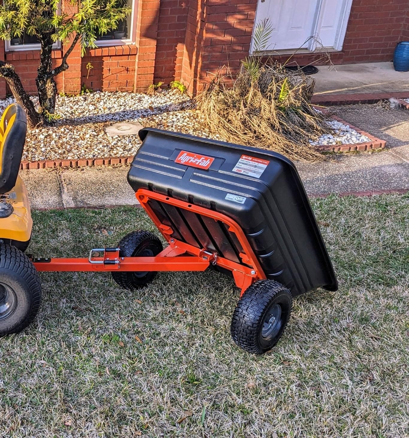 Agri-Fab Inc 350-Pound Steel Tow Behind Dump Cart, 10-Cubic Feet Capacity – Removable Tail Gate, Garden Utility Trailer, Black, Made in the USA; Model # 45-0303 customer photo 1