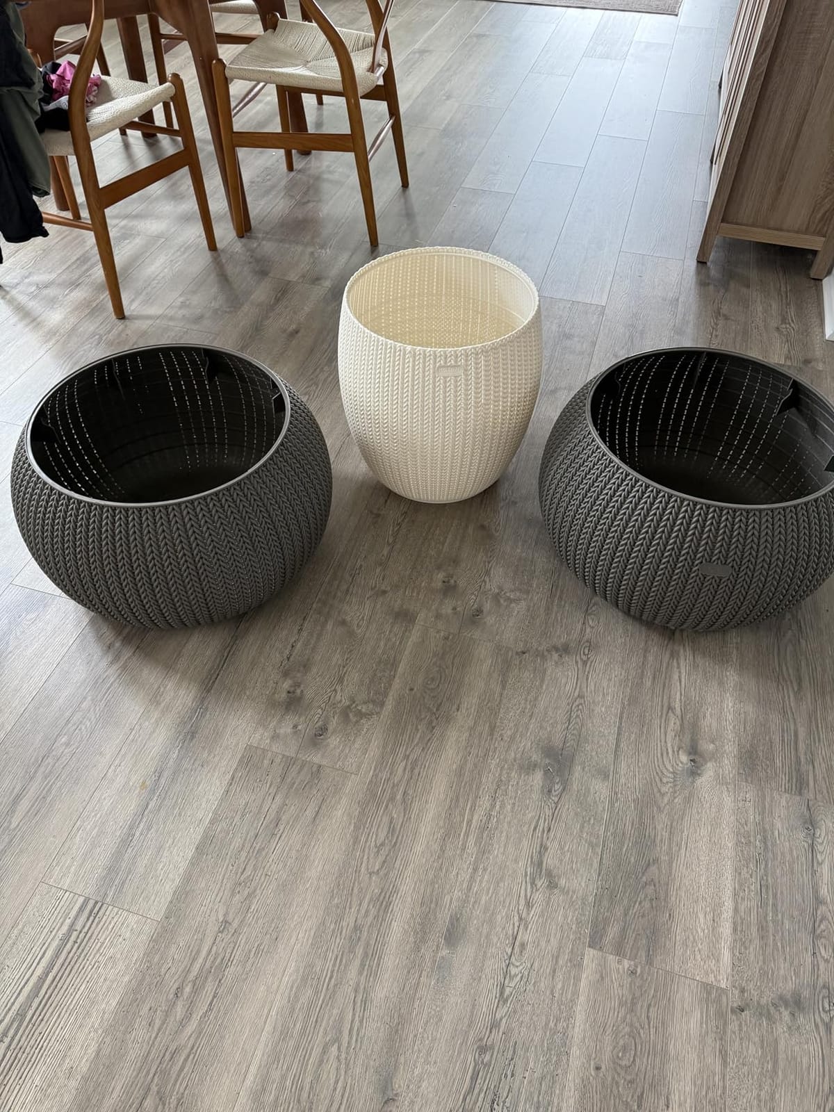 KETER Urban Knit Pouf Ottoman Set of 2 with Storage Table for Patio and Room Décor-Perfect for Balcony, Deck, and Outdoor Seating, Cream & Taupe customer photo 2