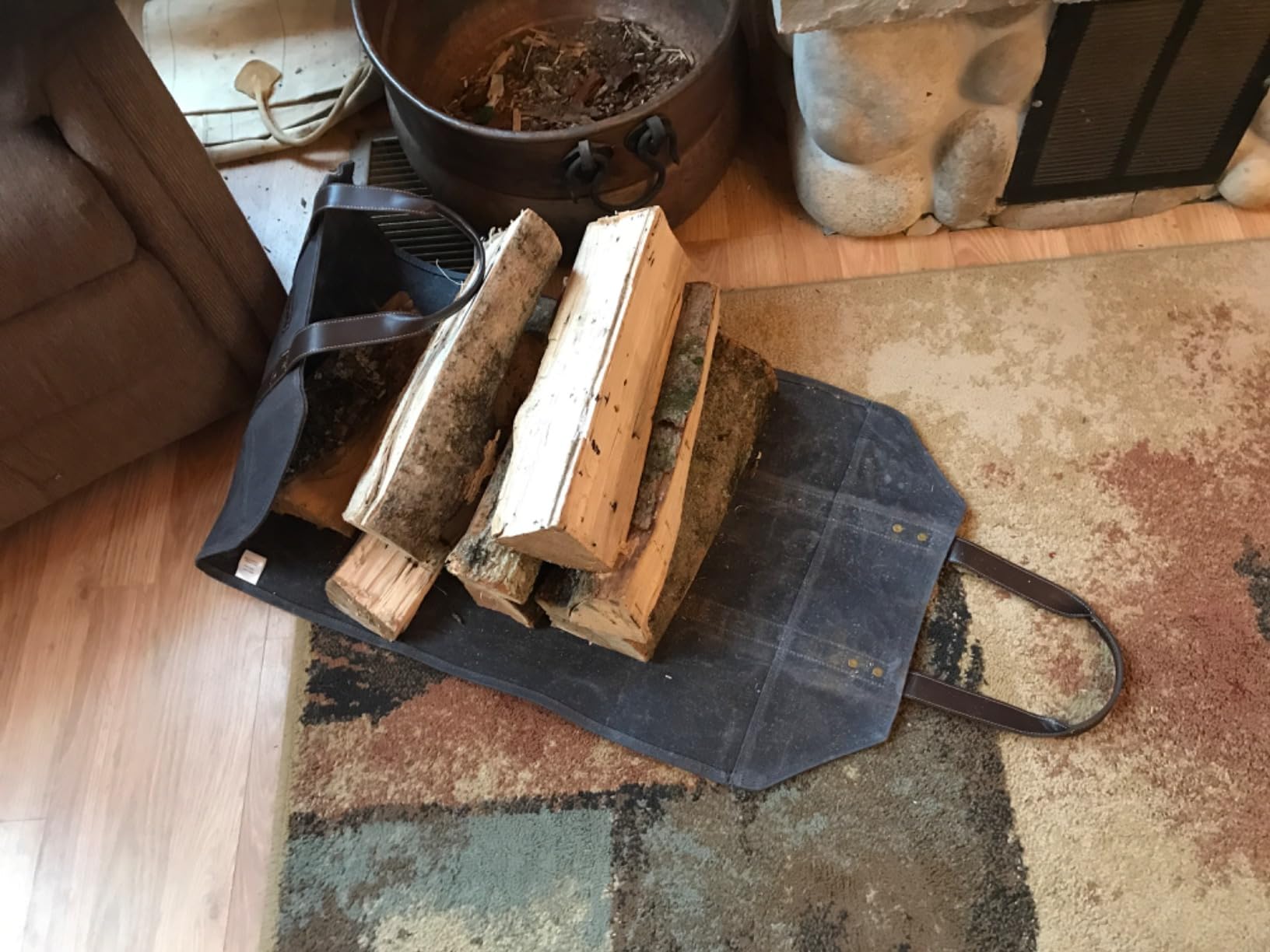 INNO STAGE Waxed Canvas Firewood Carrier Bag, Log Carrier Tote, Green customer photo 2